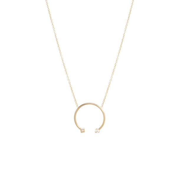 Medium Open Circle Necklace with Princess and Round Diamond
