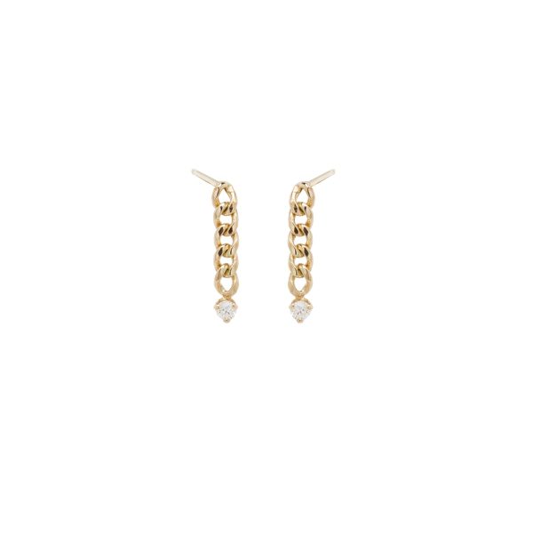 Small Curb Chain Drop Earrings With Prong Diamonds
