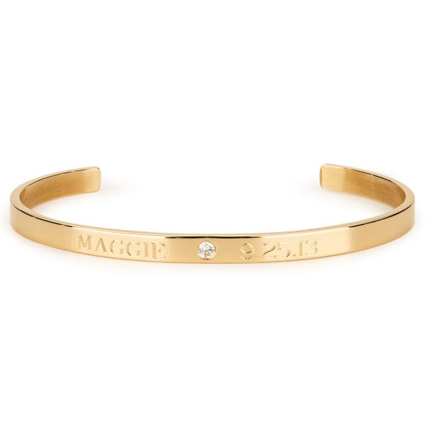 Engravable Cuff with Single Diamond in 14K Yellow Gold