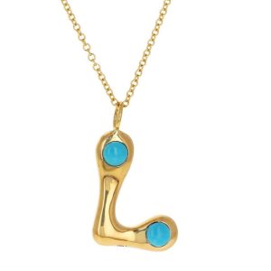 Brent Neale Bubble Letter Pendant with Turquoise on 18” Chain — Etc
