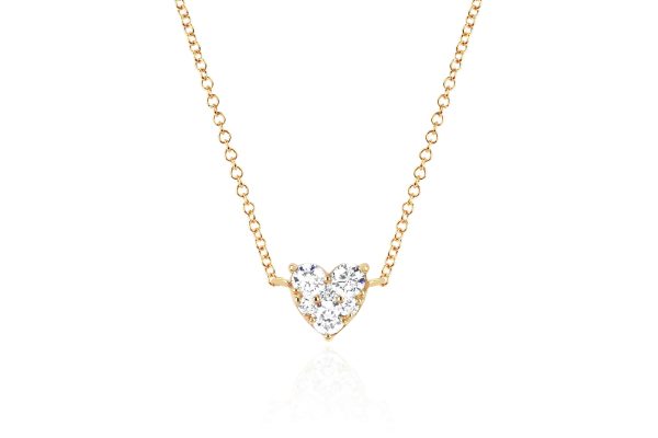 Full Cut Diamond Heart Choker Necklace in Yellow Gold