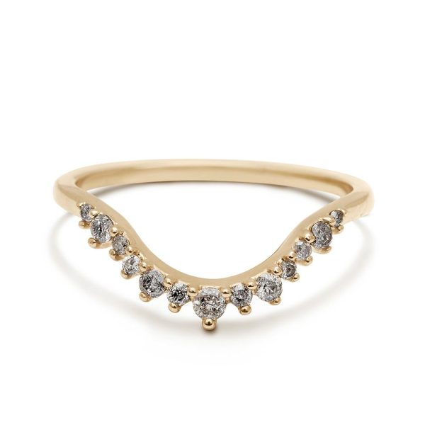 Celestine Curve Band in 14K Yellow Gold with Gray Diamonds