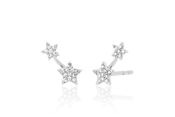 Diamond Double Star Stud Earring in 14K White Gold (Single Right)