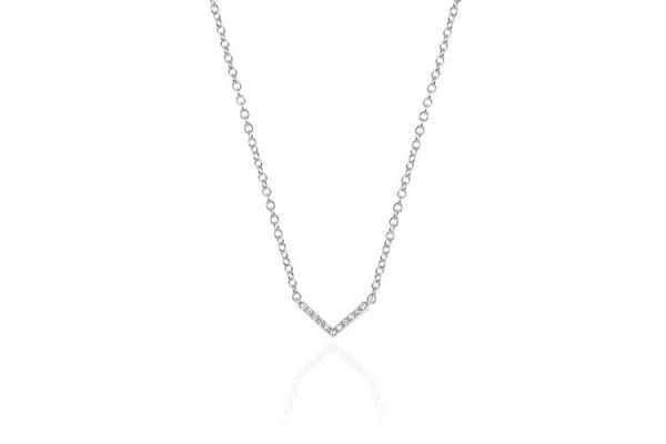 Mini Diamond Chevron Necklace in White Gold