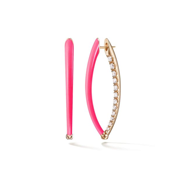 Medium Cristina Earrings in 18K Rose Gold in Neon Pink Enamel and Diamonds