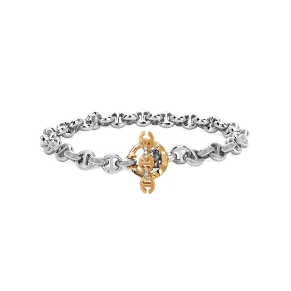 Open Link Bracelet with White Diamond Toggle in Yellow Gold