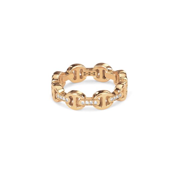 Dame Tri-Link Ring with Diamond Bridges in Yellow Gold