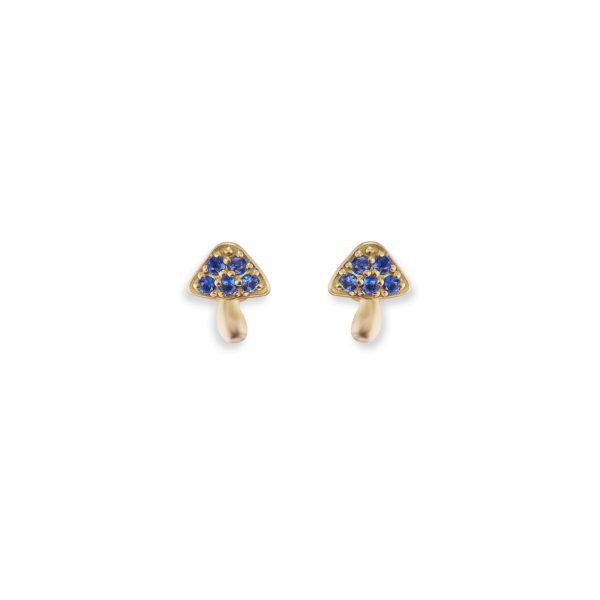 Micro Mushroom Studs in 18K Yellow Gold with Blue Sapphires