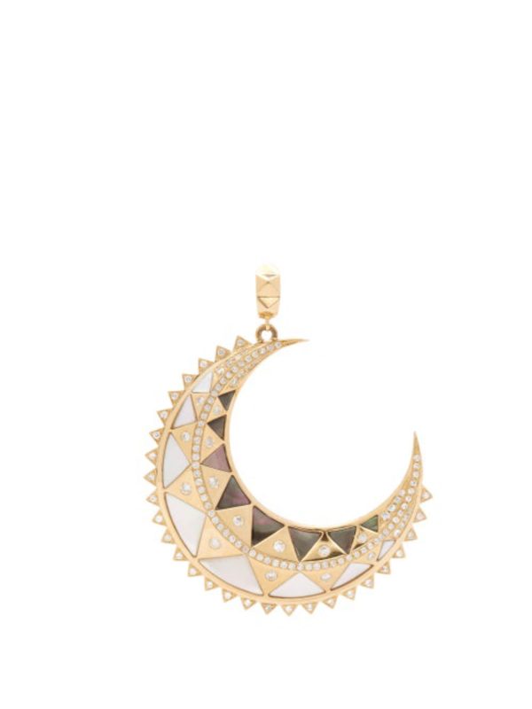 Major Moon Pendant in Mother of Pearl and Diamonds in 18K Yellow Gold