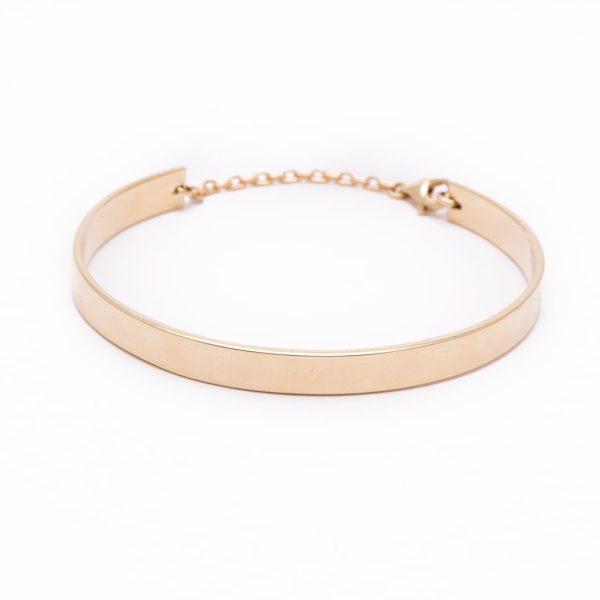 Solid Cuff in 14K Yellow Gold with Safety Chain