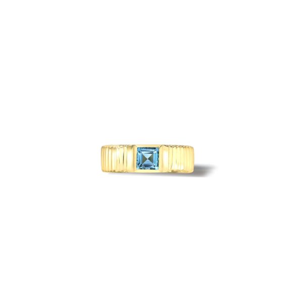 Pleated Solitaire Band with Carre Cut Aquamarine