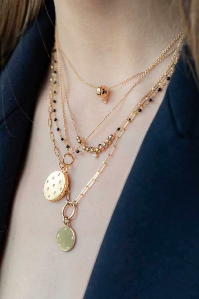 Small Gold Bead and Bezel Diamond Necklace - M. Flynn