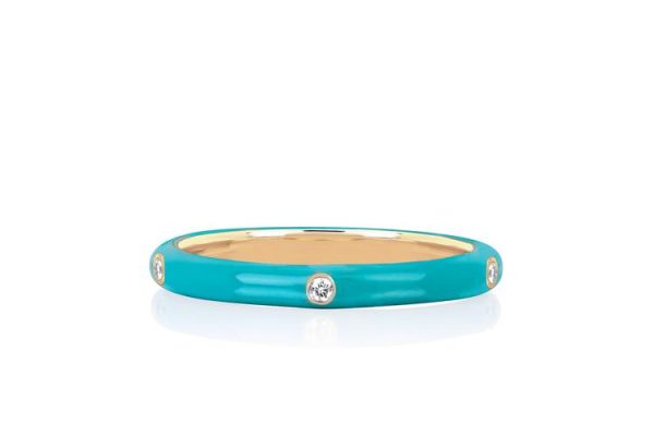 5 Diamond Turquoise Enamel Stack Ring