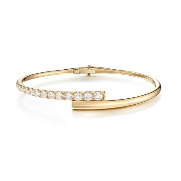 Lola Cuff Bracelet with Partial Diamonds in 18K Yellow Gold