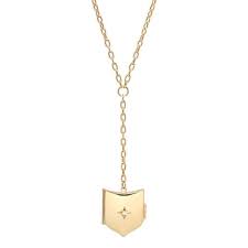 Shield Locket Lariat Necklace with Diamond