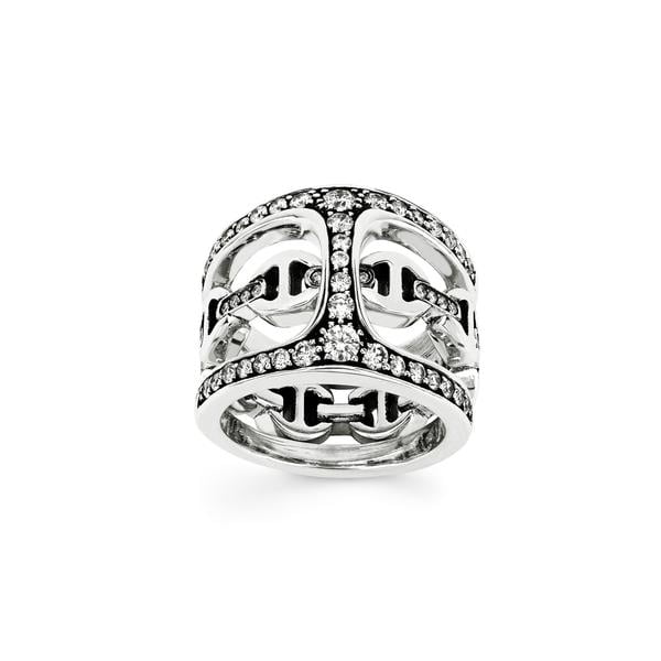 Dame Phantom Clique Ring with Diamond Bridges in Sterling Silver