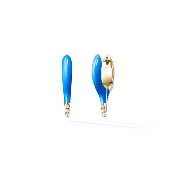 Mini Lola Needle Earrings in Neon Blue Enamel with Diamonds