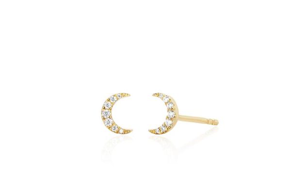 Mini Diamond Moon Stud Earring in Yellow Gold (Single)