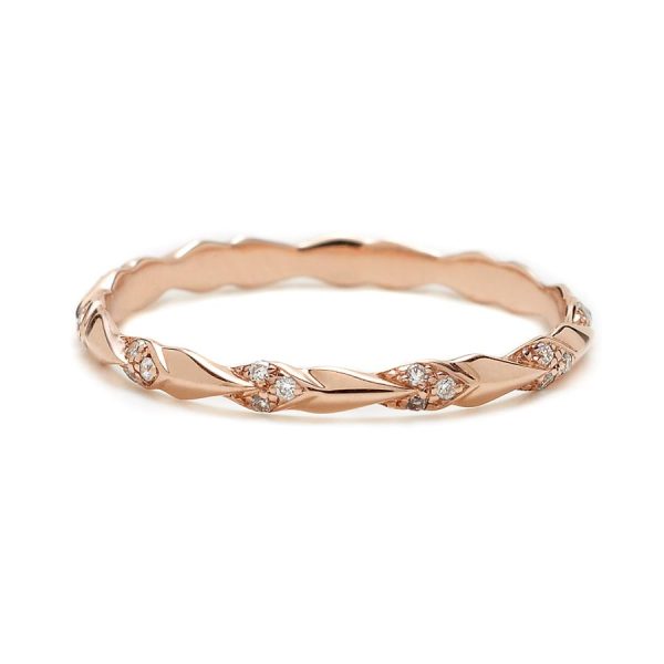 Tiny Sheaves Pave Band in 14K Rose Gold with White Diamonds