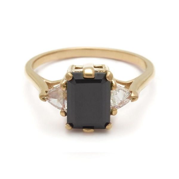 Bea Three Stone Ring in Yellow Gold and Black Diamond
