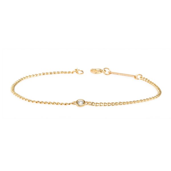 Extra Small Curb Chain Bracelet with Floating Diamond in 14K Yellow Gold