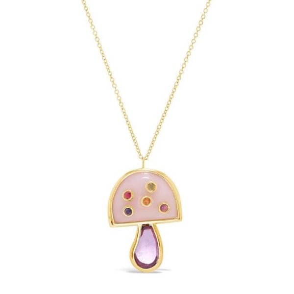 Mini Mushroom Pendant in Pink Opal and Amethyst with Multi-Sapphires