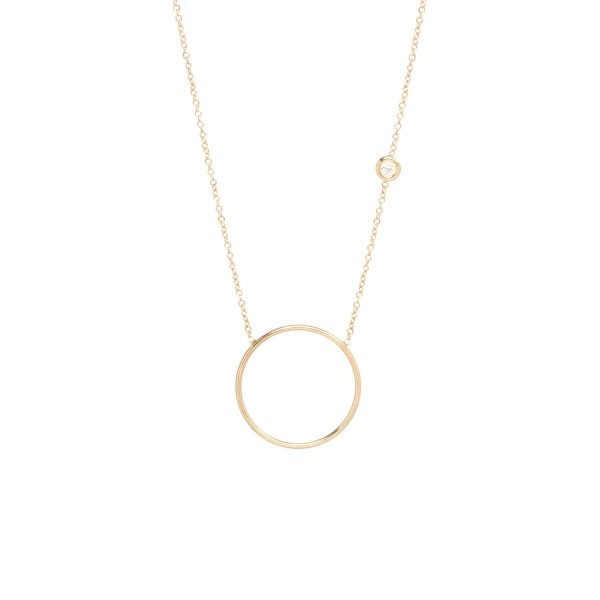 Medium Circle Necklace with Floating Diamond in Yellow Gold