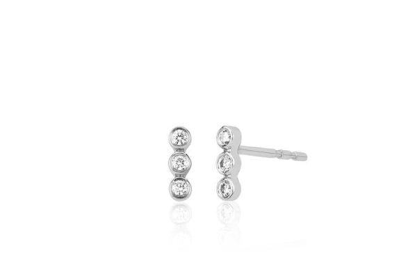 Single Diamond Vertical Triple Bezel Stud Earring