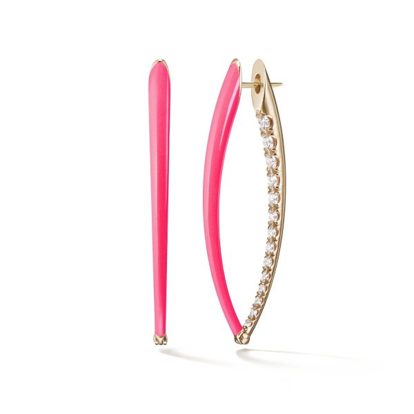 Cristina Earrings Large in 18K Rose Gold with Neon Pink Enamel and Diamonds