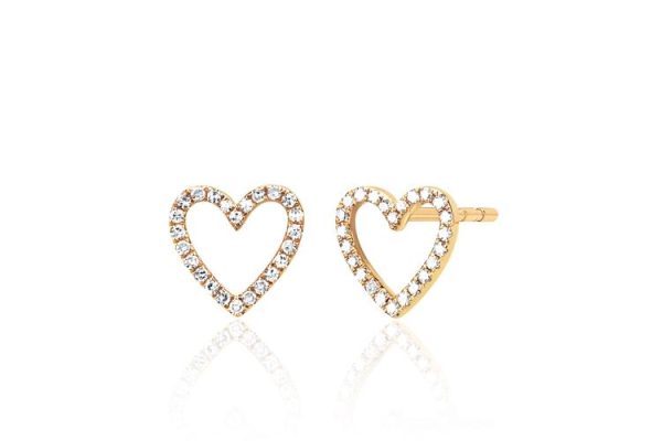 Pair Diamond Open Heart Stud Earrings in Yellow Gold