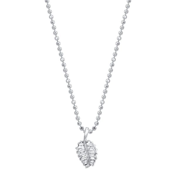 Small Palm Leaf Necklace in 18K White Gold