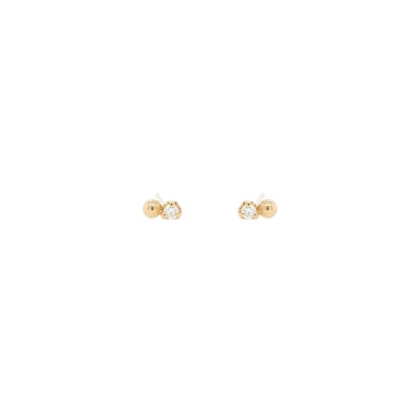 Gold Bead and Diamond Stud Earring in Yellow Gold