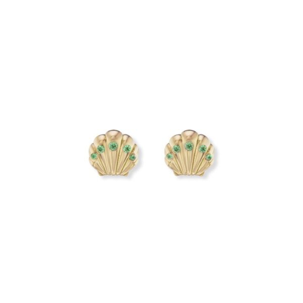 Tiny Seashell Studs in 18K Yellow Gold with Emeralds