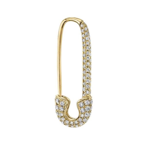 Yellow Gold Diamond Pave Safety Pin Earring (Single)