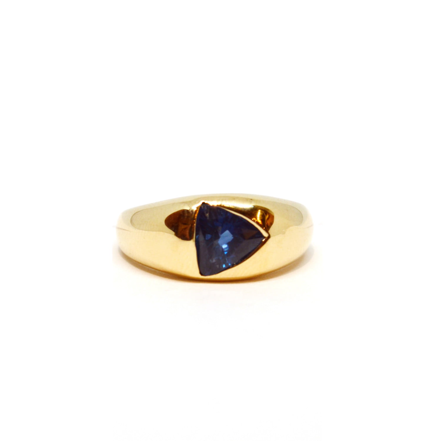 Trillion Blue Sapphire Dome Ring In 14K Yellow Gold