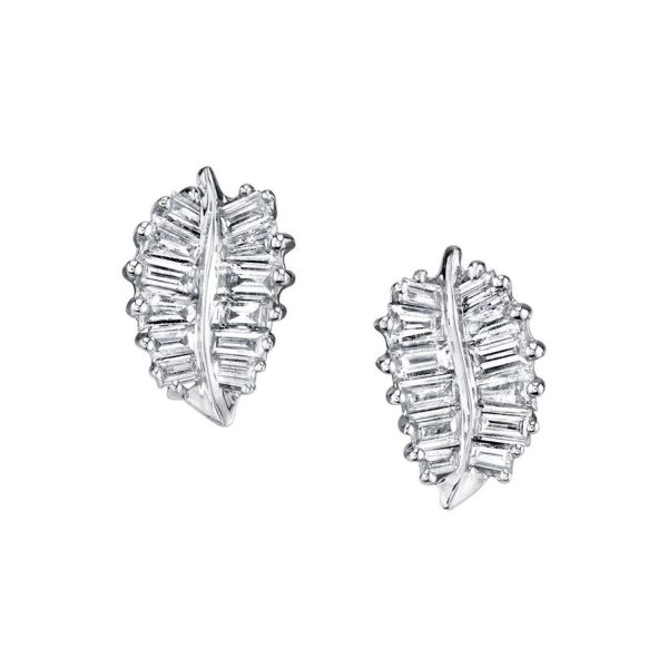 Small Palm Leaf Studs in 18K White Gold
