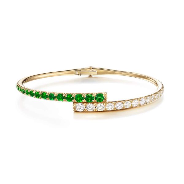 Lola Cuff Bracelet in Emerald and Diamond in 18K Yellow Gold