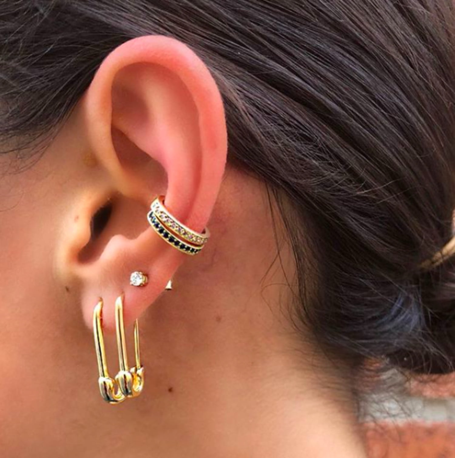 Safety Pin Earring Yellow Gold