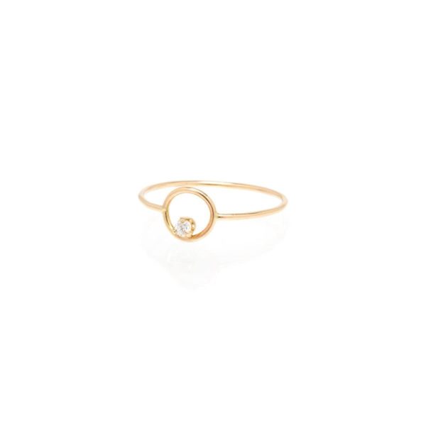 Small Circle Prong Diamond Ring in 14K Yellow Gold