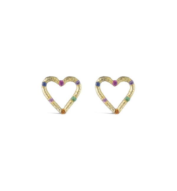 Mini Textured Heart Studs with Precious Stones