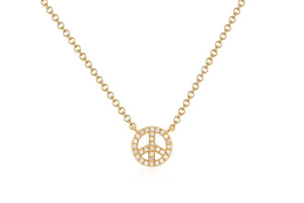 Diamond Mini Peace Necklace in 14K Yellow Gold