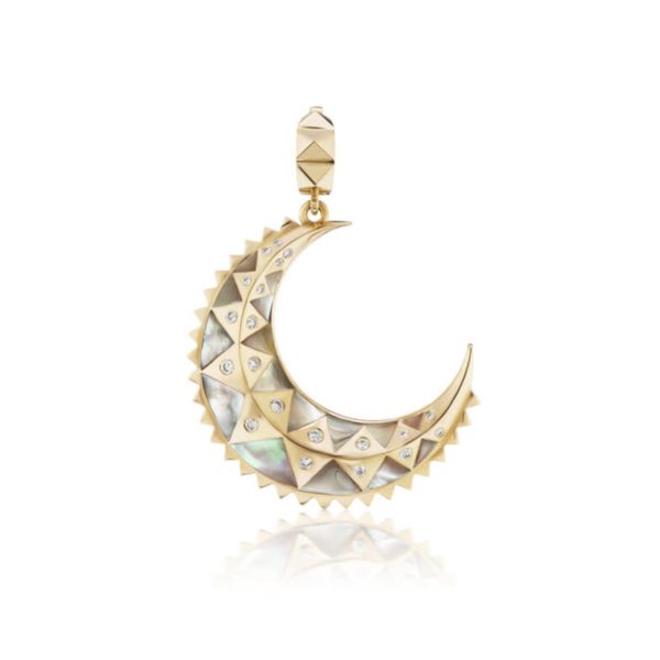 Mini Crescent Inlay Charm in Dark Mother of Pearl in 18K Yellow Gold