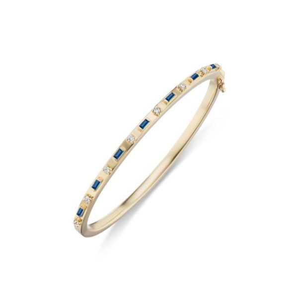 Baguette and Diamond Bangle in Blue Sapphire and Diamond in 18K Yellow Gold