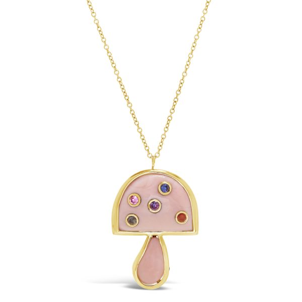 Mini Mushroom Pendant in Pink Opal with Multi-Colored Sapphires