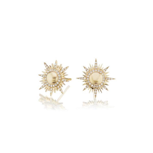 II Sole Studs in 18K Yellow Gold with Diamonds