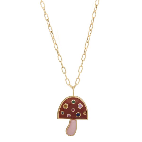 Large Mushroom Pendant in Carnelian and Pink Opal with Multi Sapphire