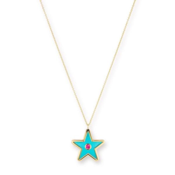 Star Inlay Pendant – Turquoise/Pink Sapphire