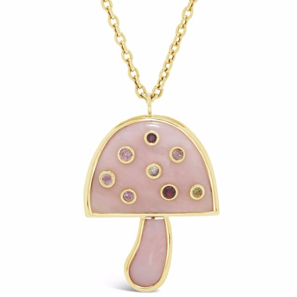 Large Mushroom Pendant in Pink Opal with Multi Sapphire