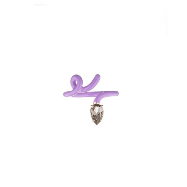 Baby Vine Ring with Lavender Enamel and Smoky Quartz