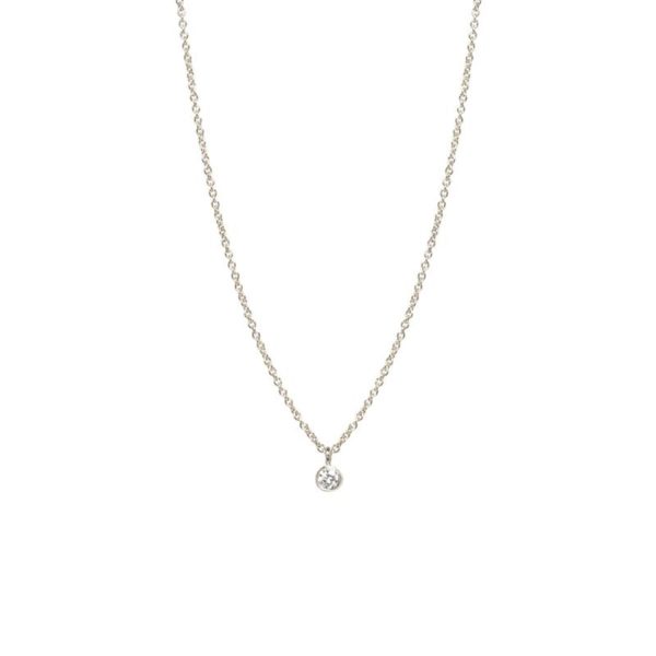 14K White Gold Small Bezel Diamond Necklace (.05)